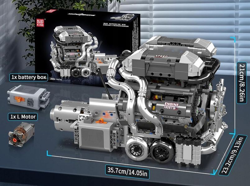 Конструктор двигатель Bugatti W16 Engine Mould King моторизованный для детей и взрослых, 2024 деталей 10201 фото