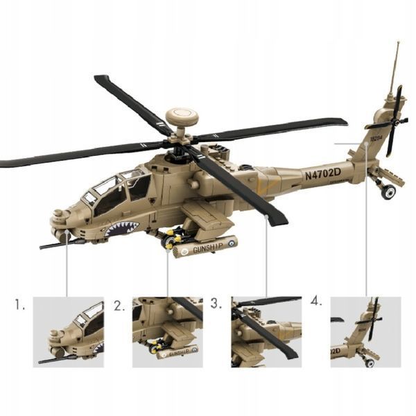Конструктор вертоліт WANGE AH-64 Apache гелікоптер армії США військова авіація техніка, 259 деталей 4007 фото