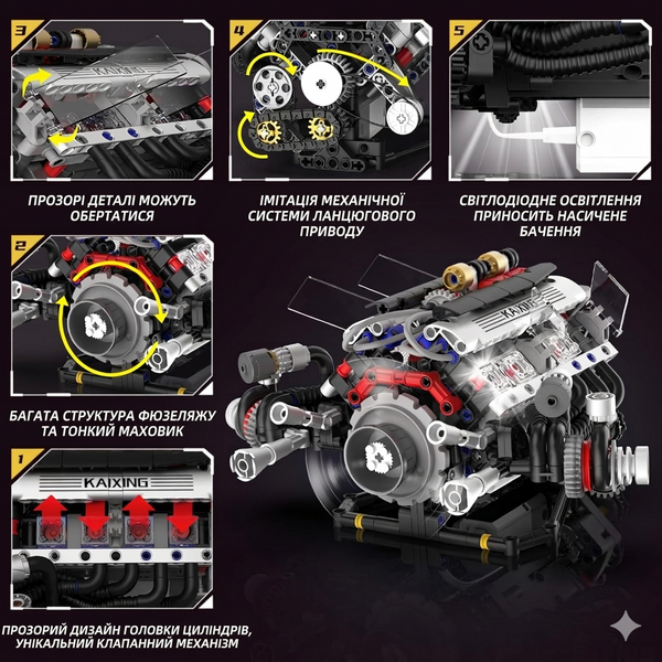 Конструктор двигателя BMW F1 V8 аккумуляторный мотор с приложением STEM конструктор двигателя внутреннего сгорания для детей и взрослых, 664 детали 96212 фото