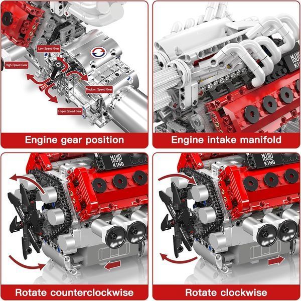 Конструктор двигун V12 Naturally Aspirated Engine Ferrari Mould King моторизований дитячий мотор, 1366 деталей 10210 фото