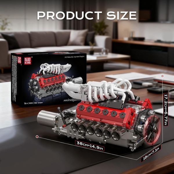 Конструктор двигун V12 Naturally Aspirated Engine Ferrari Mould King моторизований дитячий мотор, 1366 деталей 10210 фото
