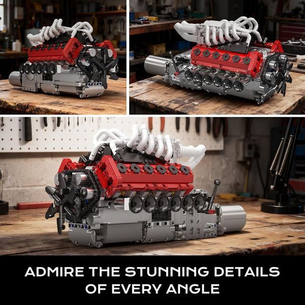 Конструктор двигун V12 Naturally Aspirated Engine Ferrari Mould King моторизований дитячий мотор, 1366 деталей 10210 фото